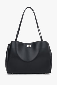 Women's black leather shoulder bag with long handles by Estro