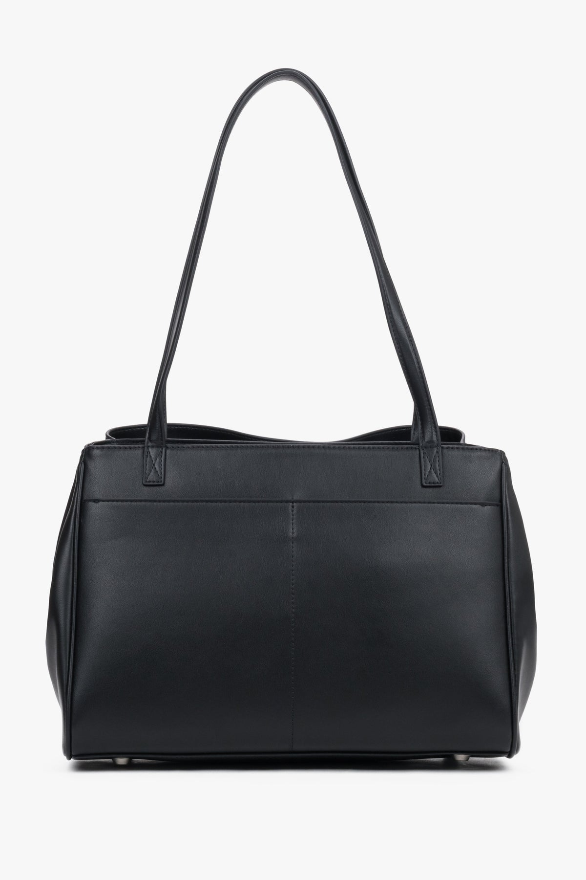 Back view of women's black leather shoulder bag by Estro