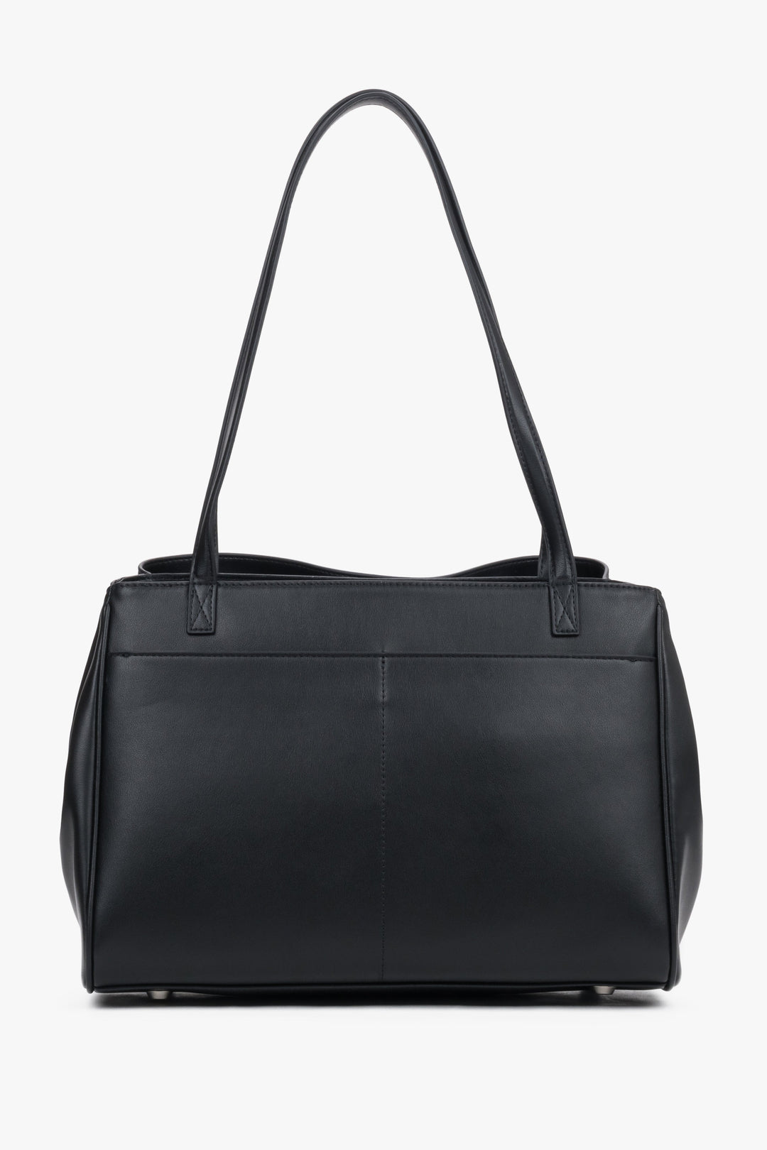 Back view of women's black leather shoulder bag by Estro