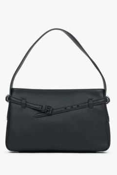 Women's Black Leather Shoulder Bag with Decorative Strap Estro ER00119000.