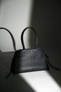 Women's Black Leather Shoulder Bowler Bag with Side Lacing Estro ER00120557.
