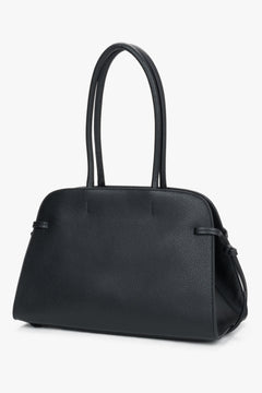 Women's black genuine leather shoulder bowler bag with side lacing Estro.