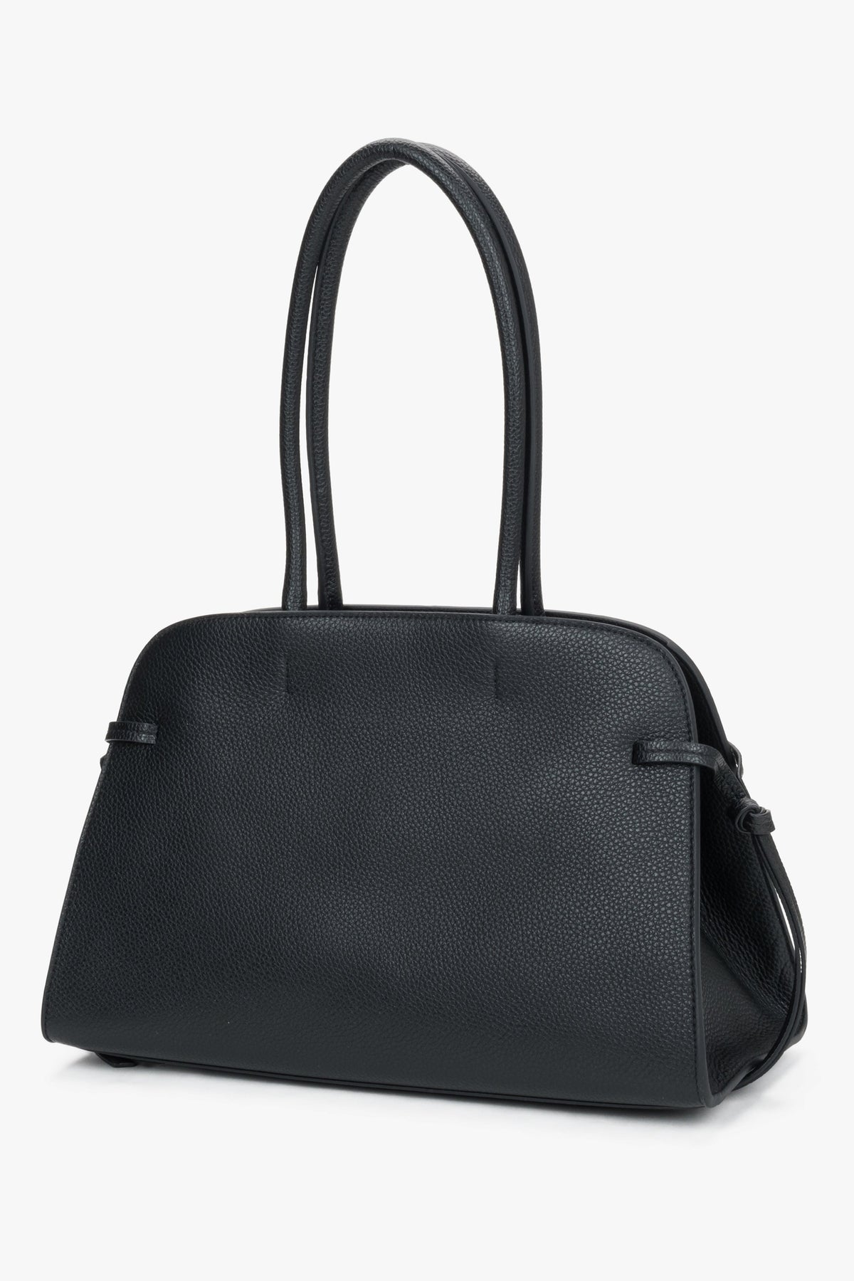 Women's black genuine leather shoulder bowler bag with side lacing Estro.
