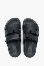Women's Black Slide Sandals with Adjustable Strap in Genuine Leather Estro ER00117587.