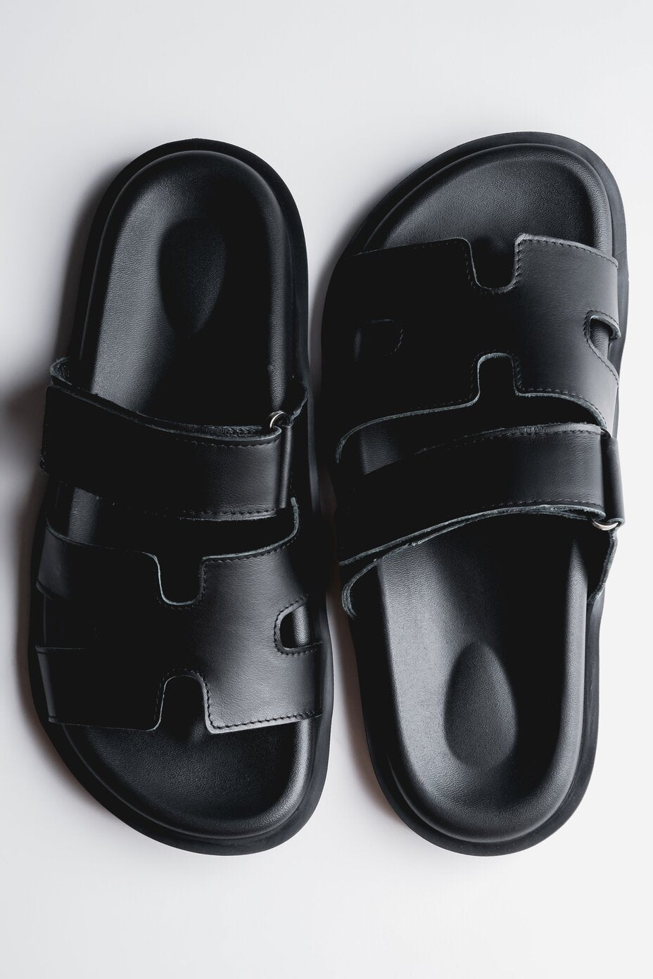Women's Black Slide Sandals with Adjustable Strap in Genuine Leather Estro ER00117587