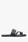 Women’s Black Leather Slides with Gold Buckle and Toe Loop Estro ER00119558