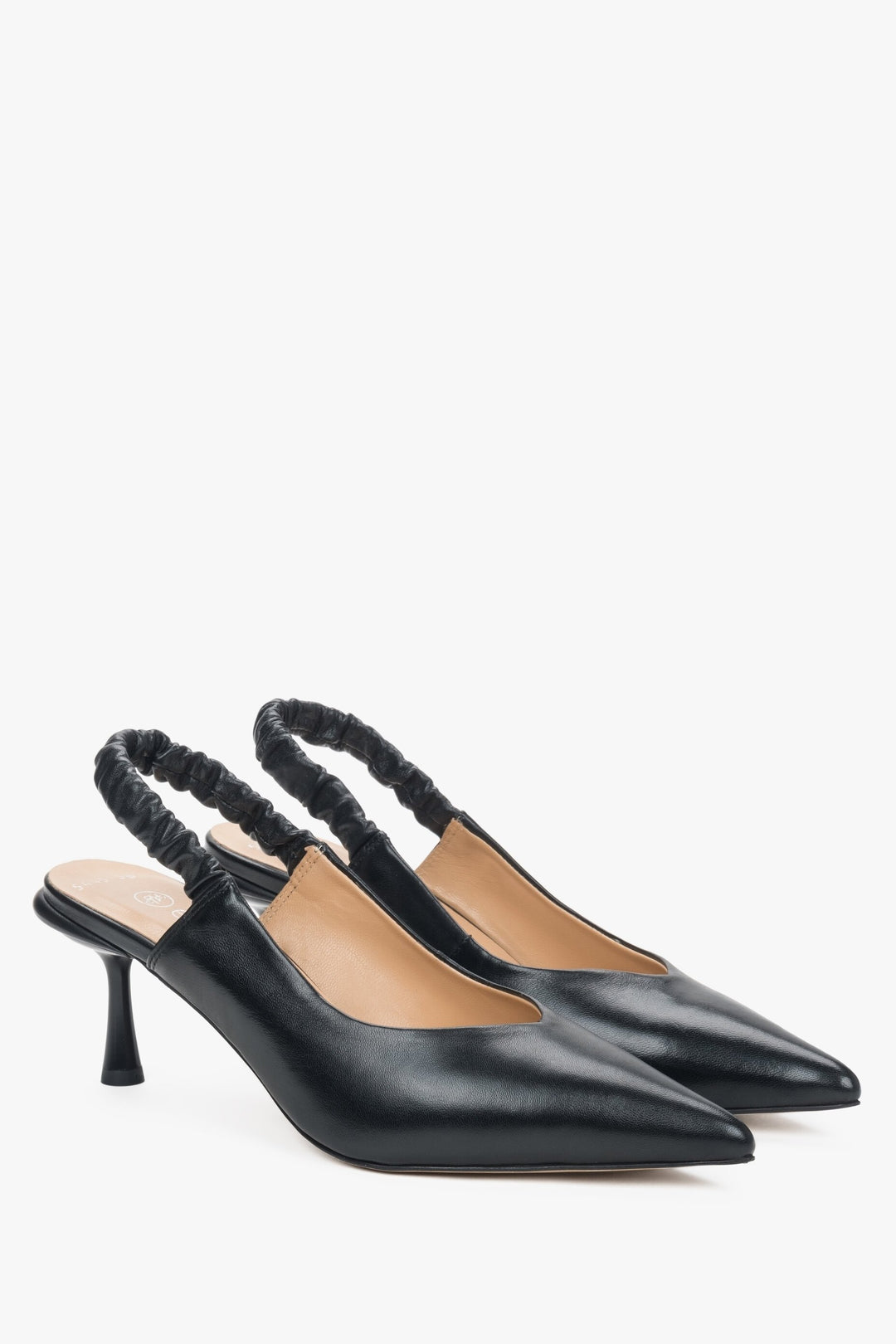 Women's black slingbacks made of genuine leather by Estro.