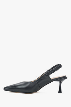Women's black leather slingback shoes by Estro - shoe profile.