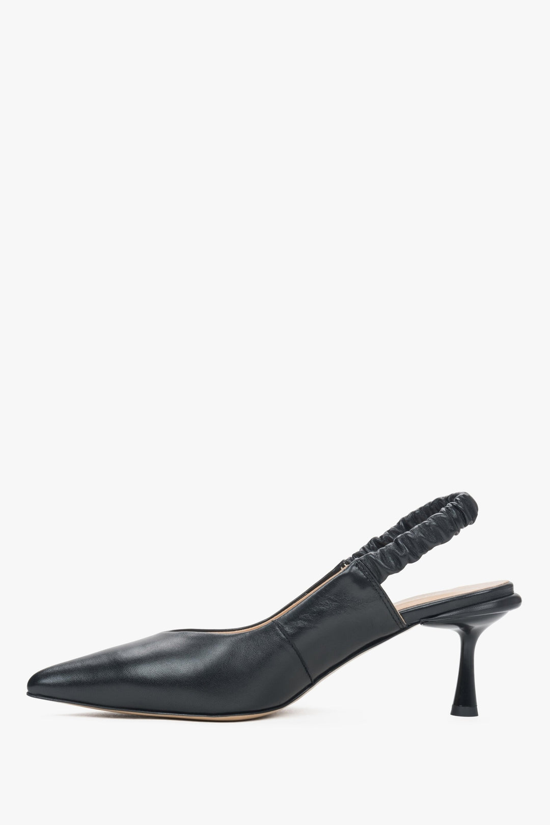 Women's black leather slingback shoes by Estro - shoe profile.