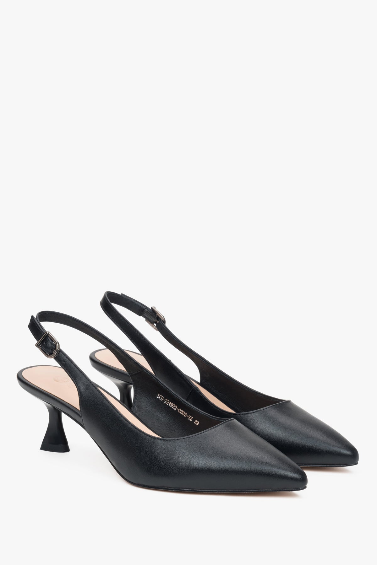 Women’s Black Leather Slingback Pumps with Low Flared Heel Estro ER00117123.