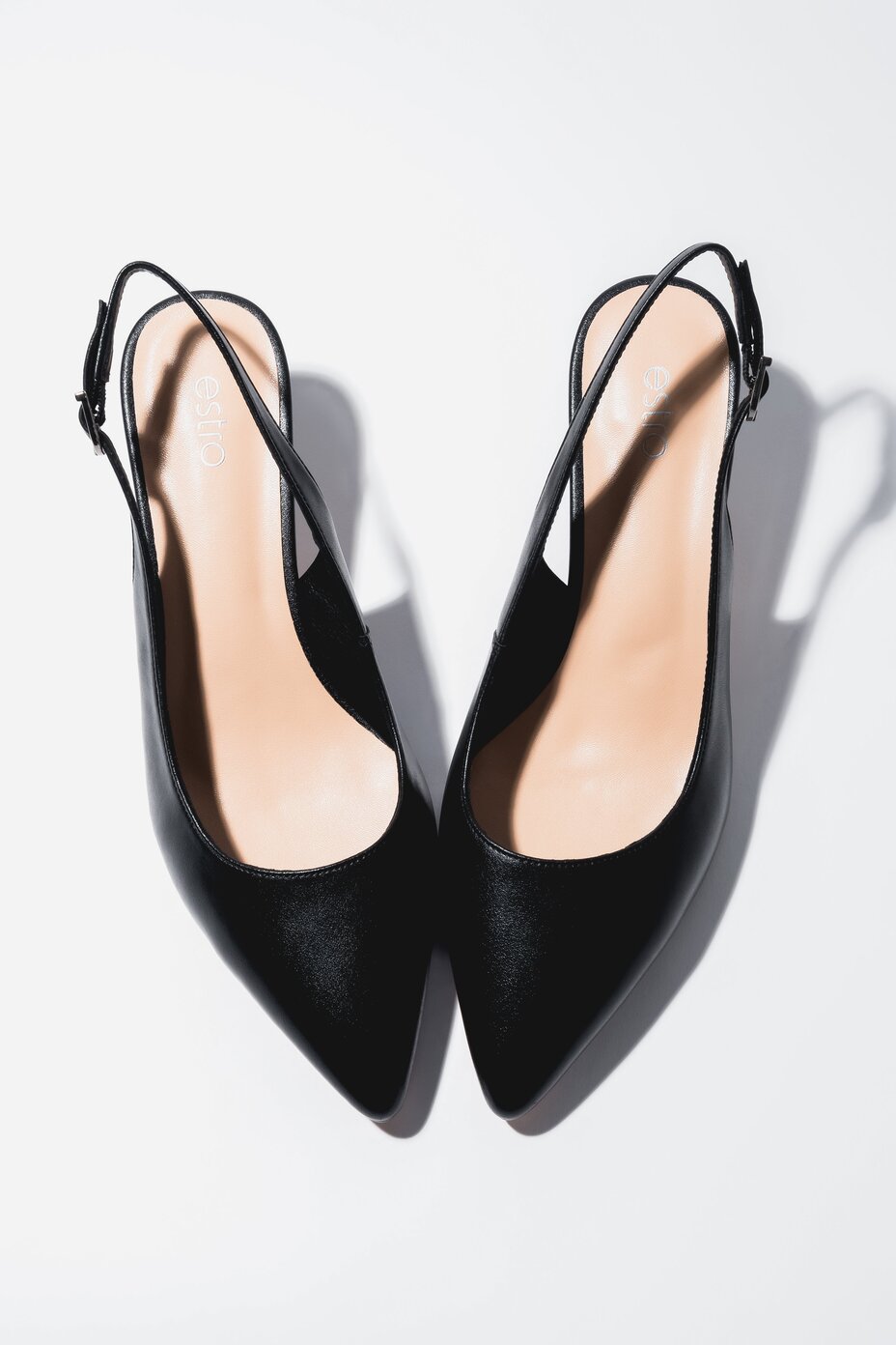 Women’s Black Leather Slingback Pumps with Low Flared Heel Estro ER00117123