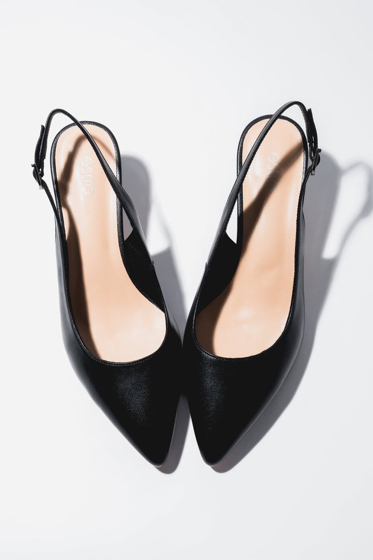 Women’s Black Leather Slingback Pumps with Low Flared Heel Estro ER00117123