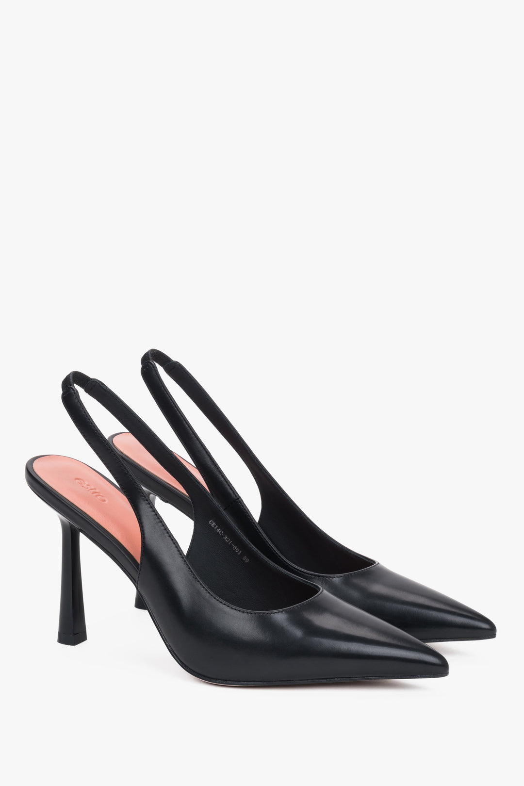 Black women's leather slingback pumps with a pointed toe, Estro.