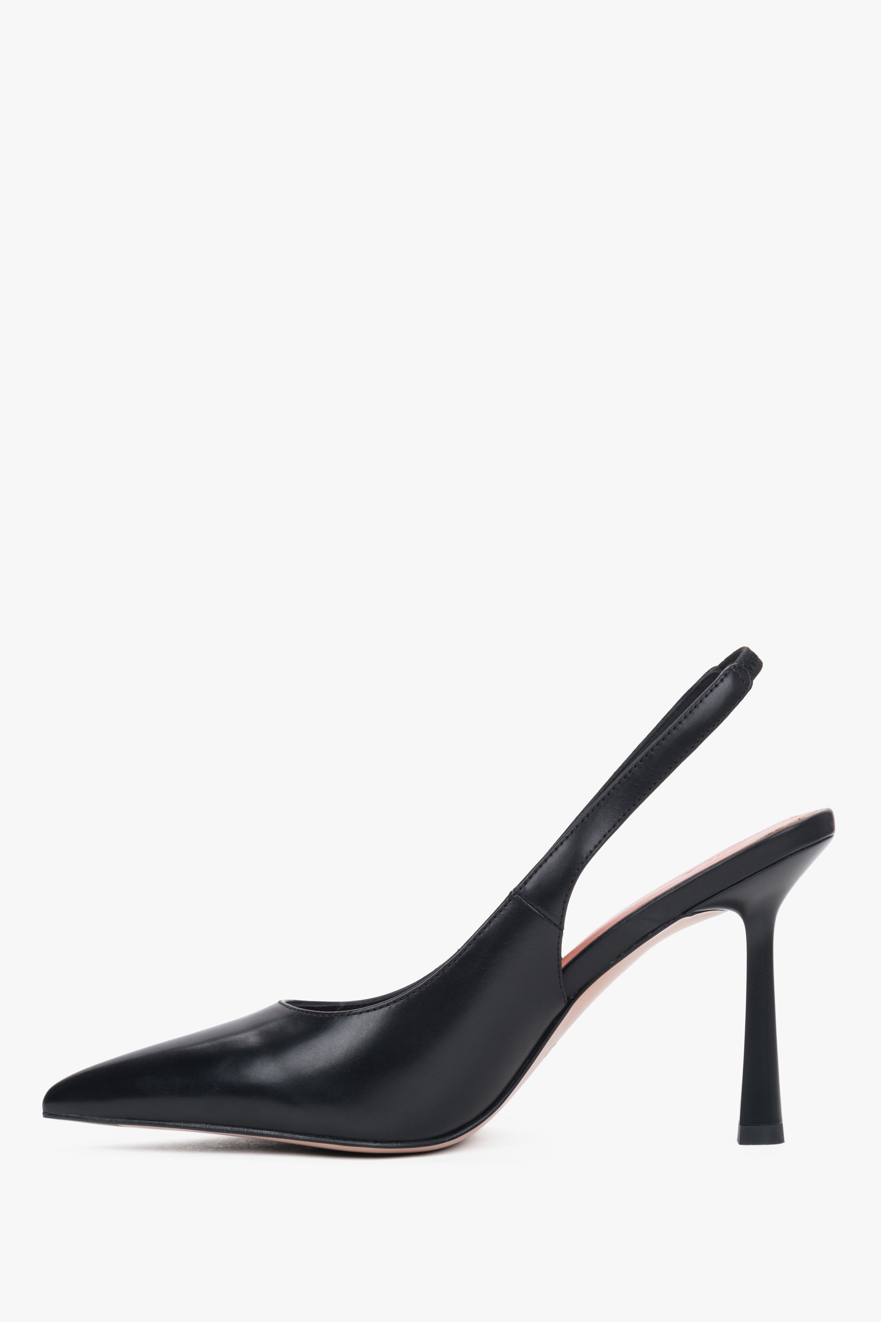 Elegant black genuine leather slingbacks on a 9.5 cm stiletto heel.