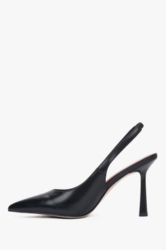 Elegant black genuine leather slingbacks on a 9.5 cm stiletto heel.