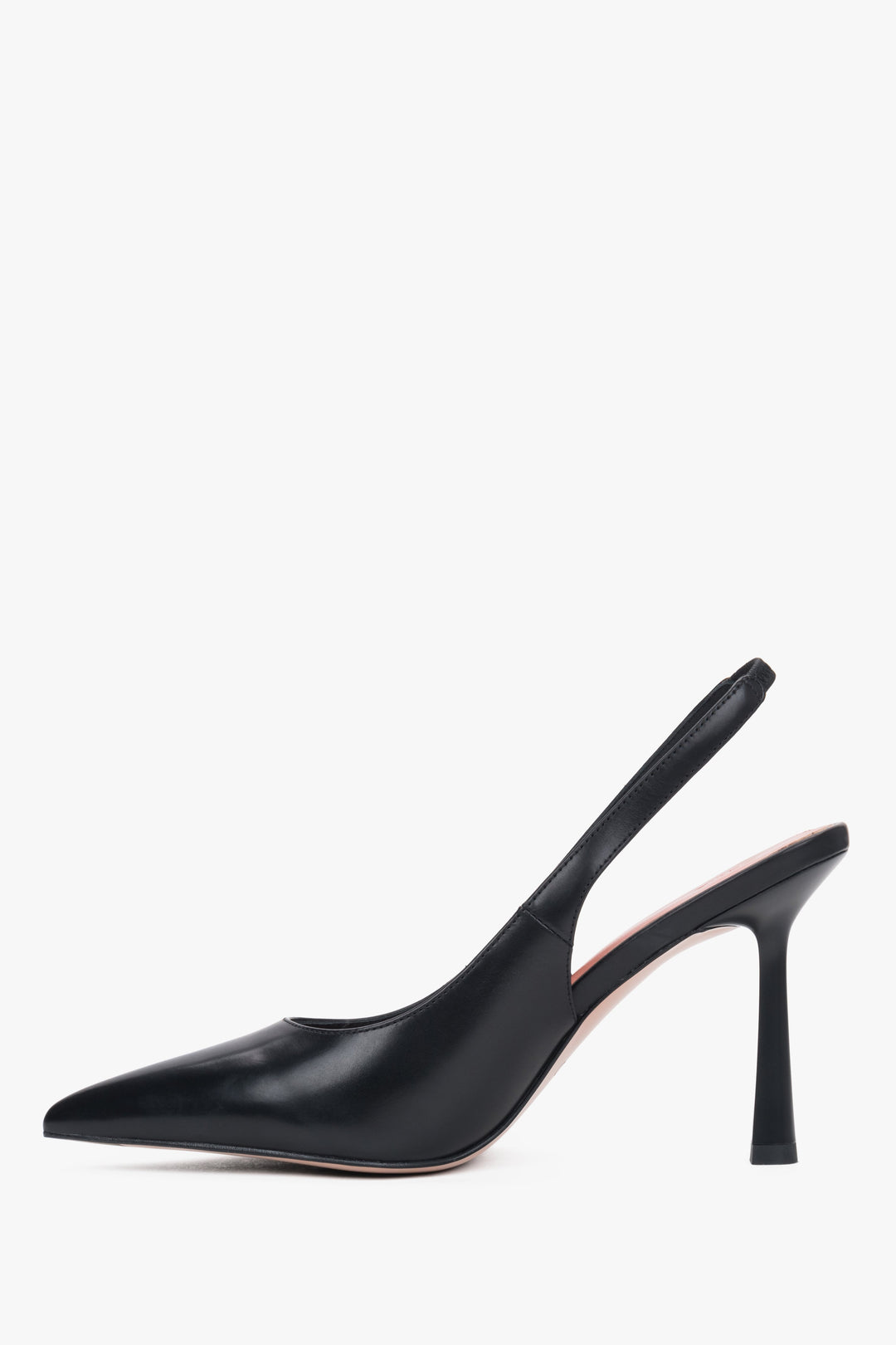 Elegant black genuine leather slingbacks on a 9.5 cm stiletto heel.