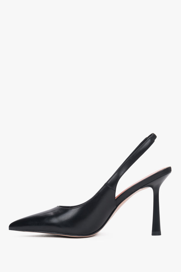 Elegant black genuine leather slingbacks on a 9.5 cm stiletto heel.