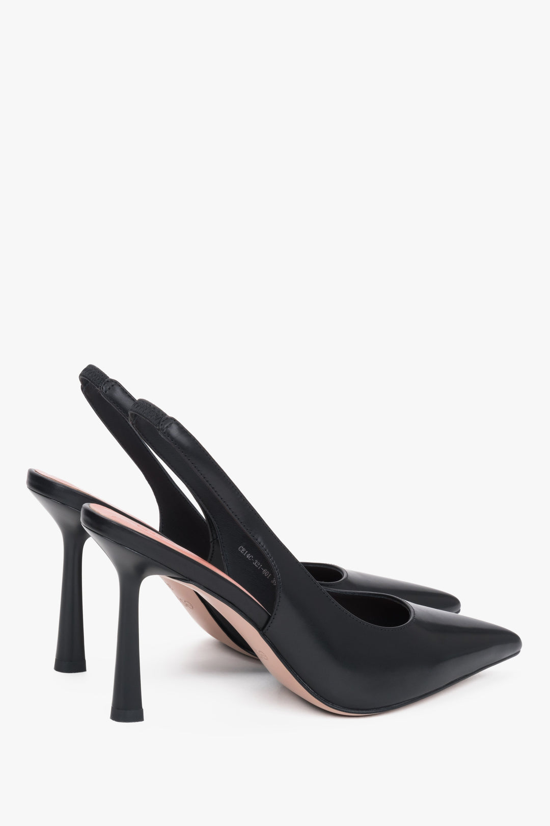 Estro black leather pumps with an elasticated heel strap for comfort.