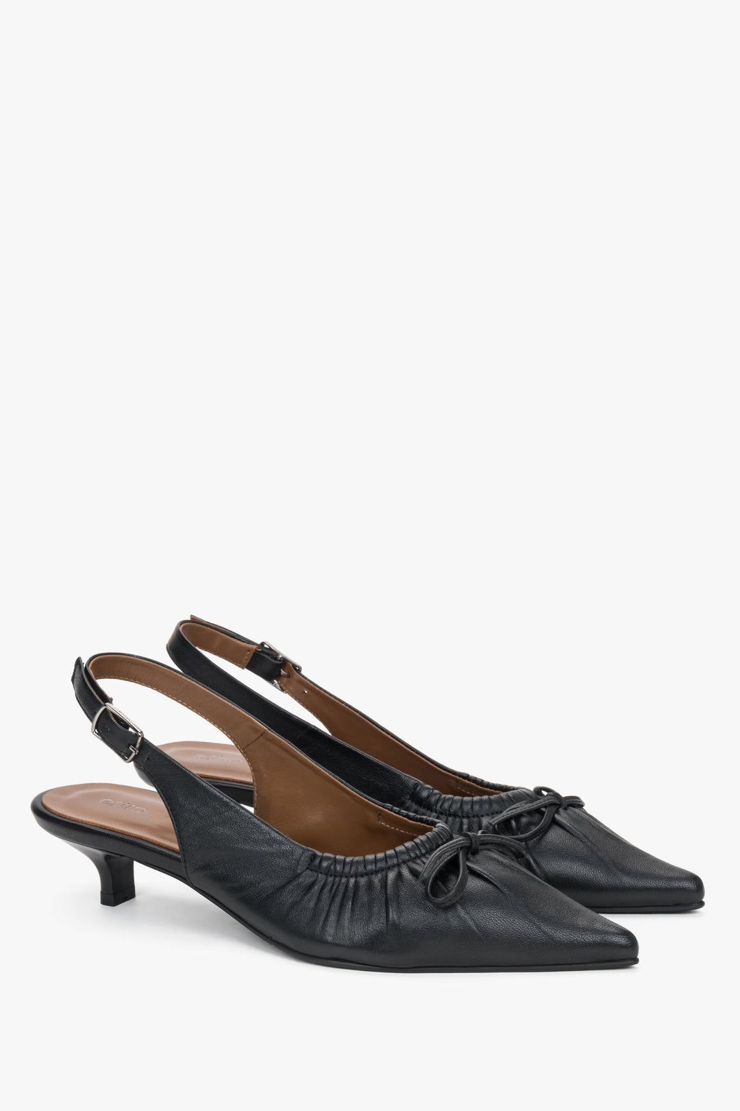Estro - black leather women’s slingback pumps with kitten heel.