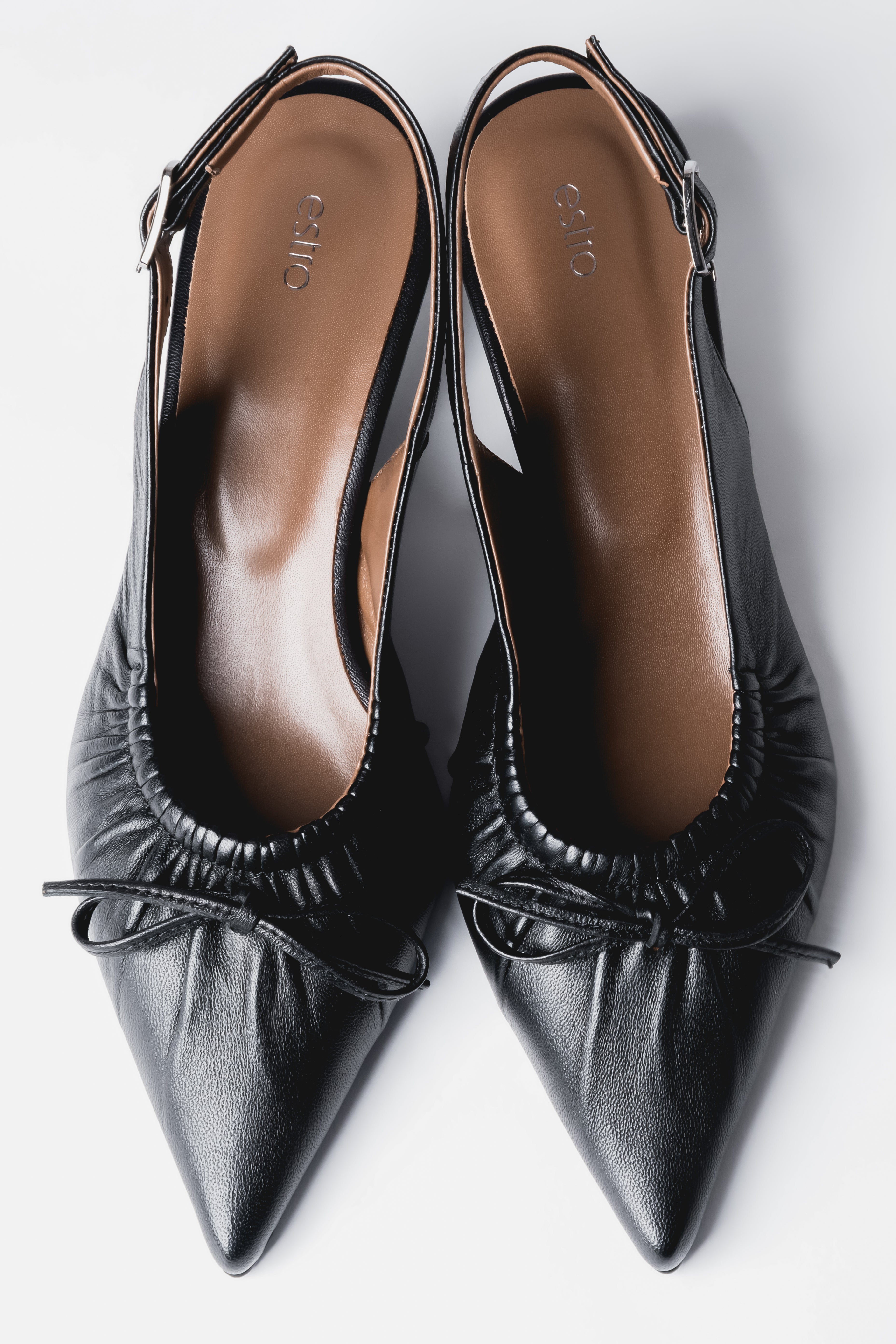 Women’s Black Leather Slingback Pumps With Kitten Heel Estro ER00119767.