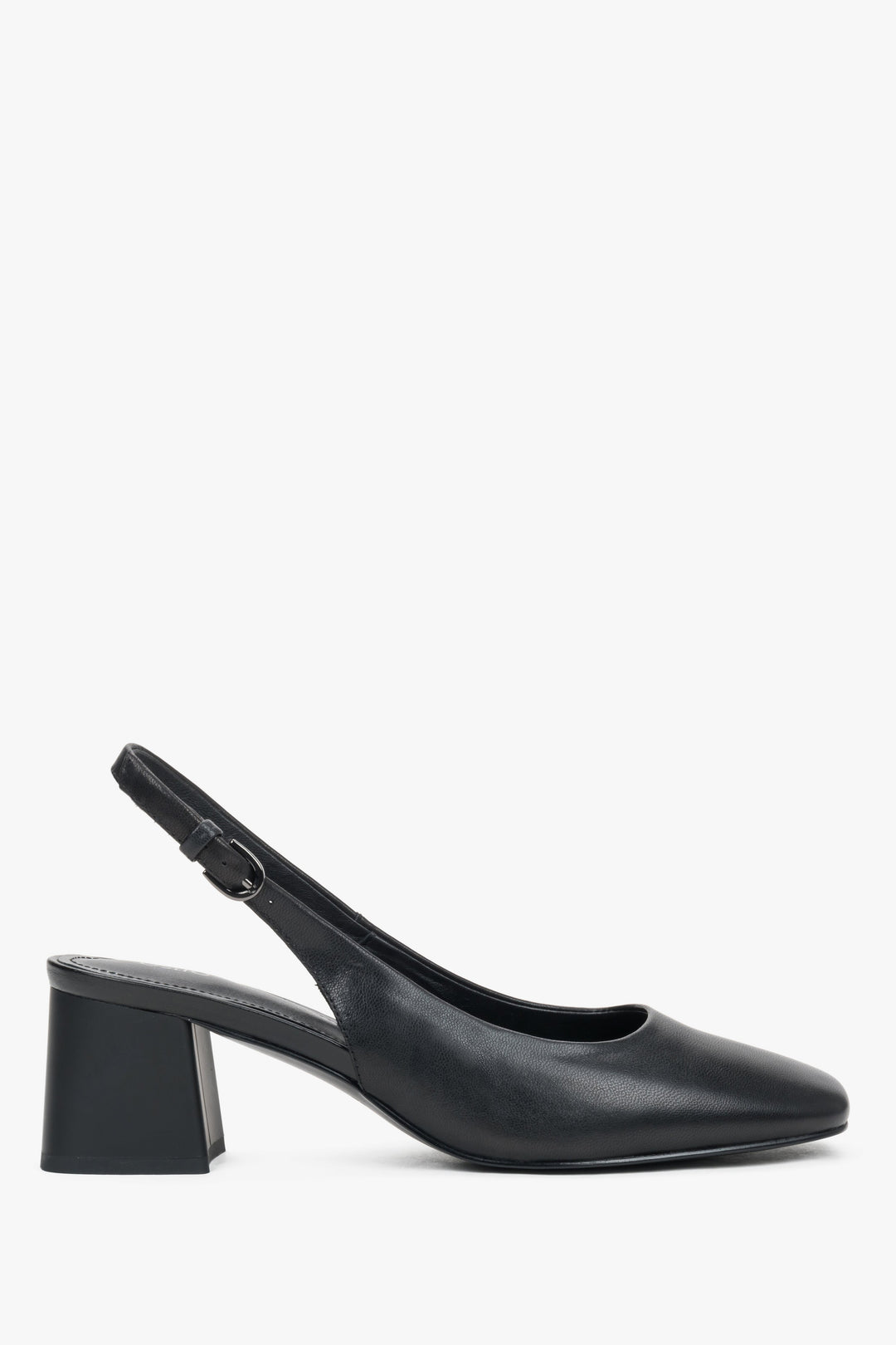 Women’s Black Leather Slingback Pumps with Square Block Heel Estro ER00119703.
