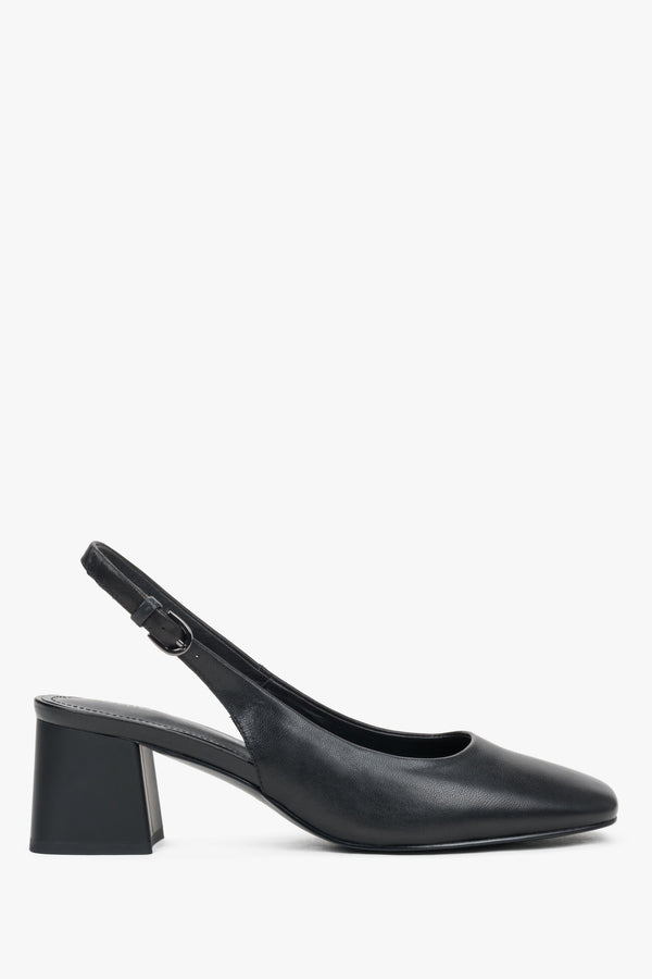 Women’s Black Leather Slingback Pumps with Square Block Heel Estro ER00119703.