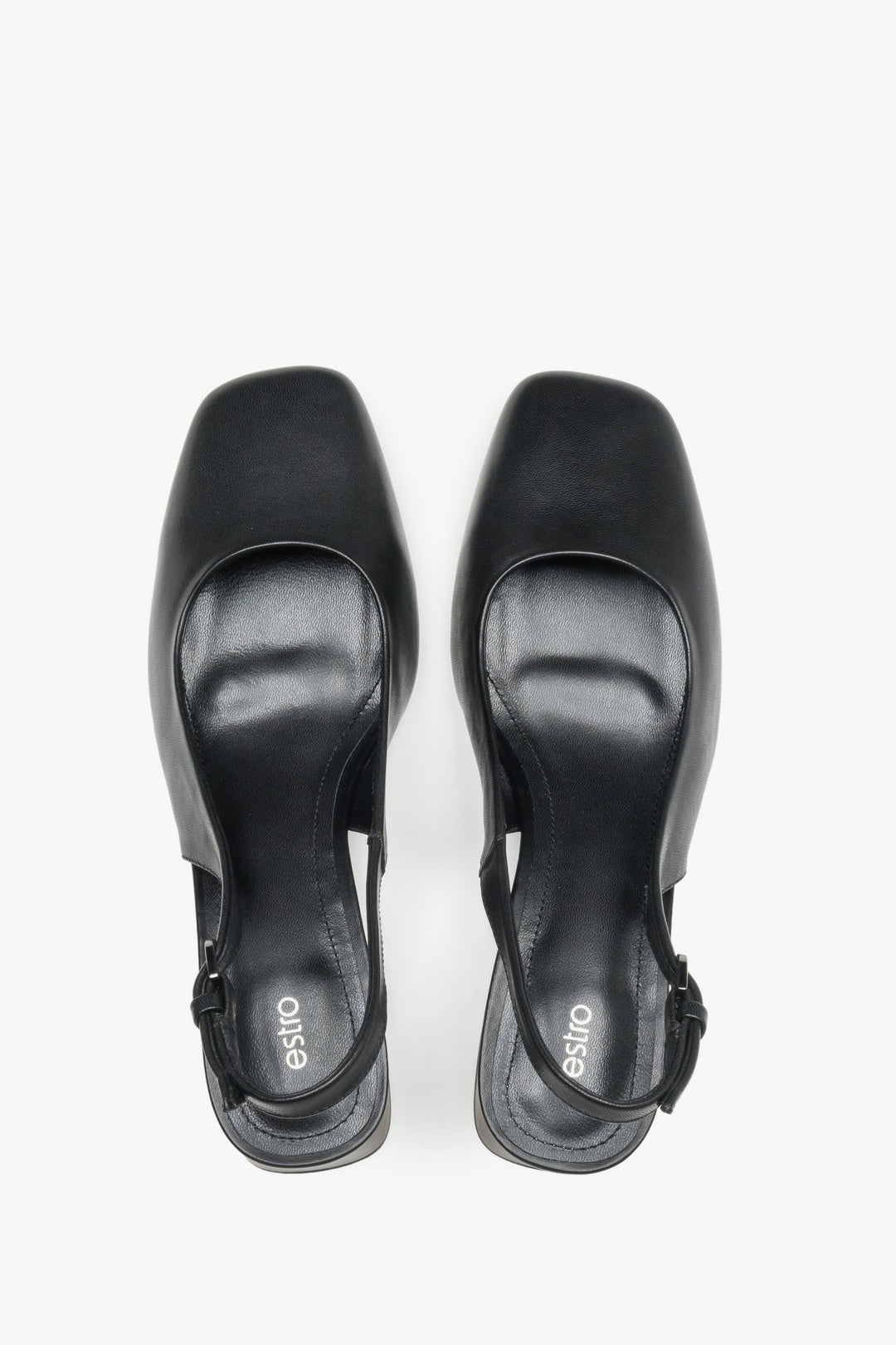 Estro black slingback pumps featuring a luxury natural kidskin leather lining.