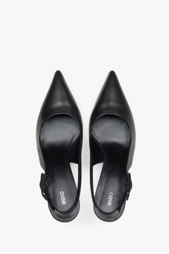 Estro black slingback pumps featuring luxury natural chevro kidskin lining.