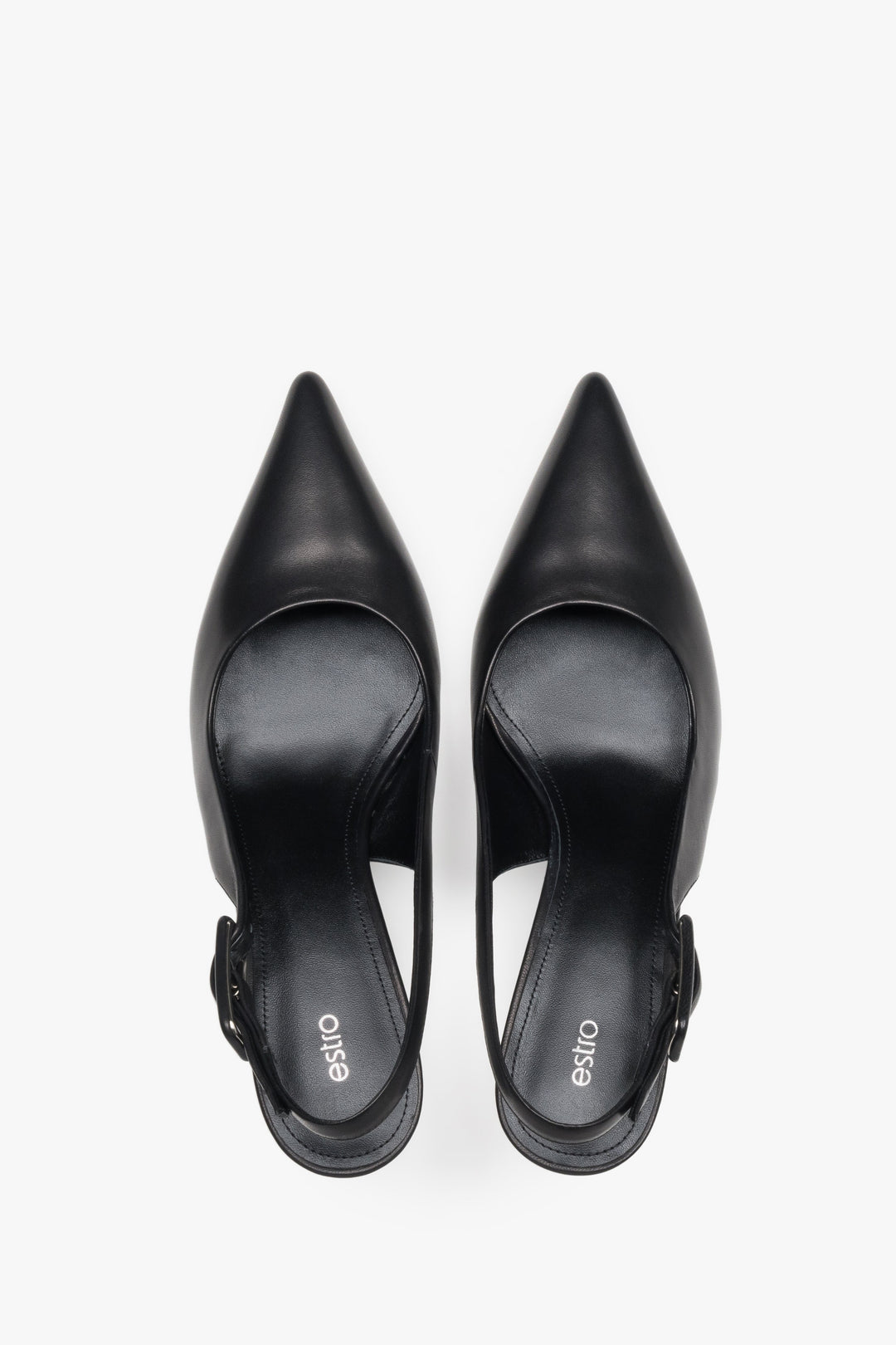 Estro black slingback pumps featuring luxury natural chevro kidskin lining.