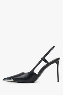 Women's black slingback heels with silver toe cap by Estro Selection
