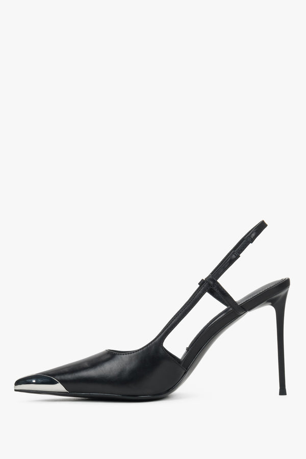 Women's black slingback heels with silver toe cap by Estro Selection