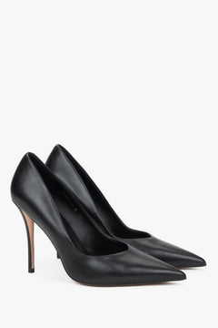 Estro - black leather stiletto high heels with a slim heel and a pointed toe.