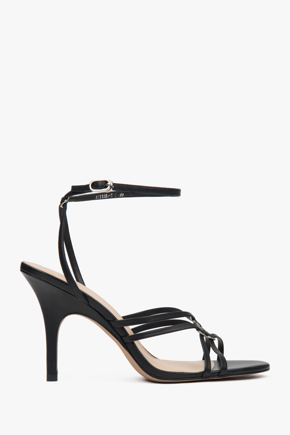 Women’s Black Leather Stiletto Sandals with Silver Details Estro ER00116907.