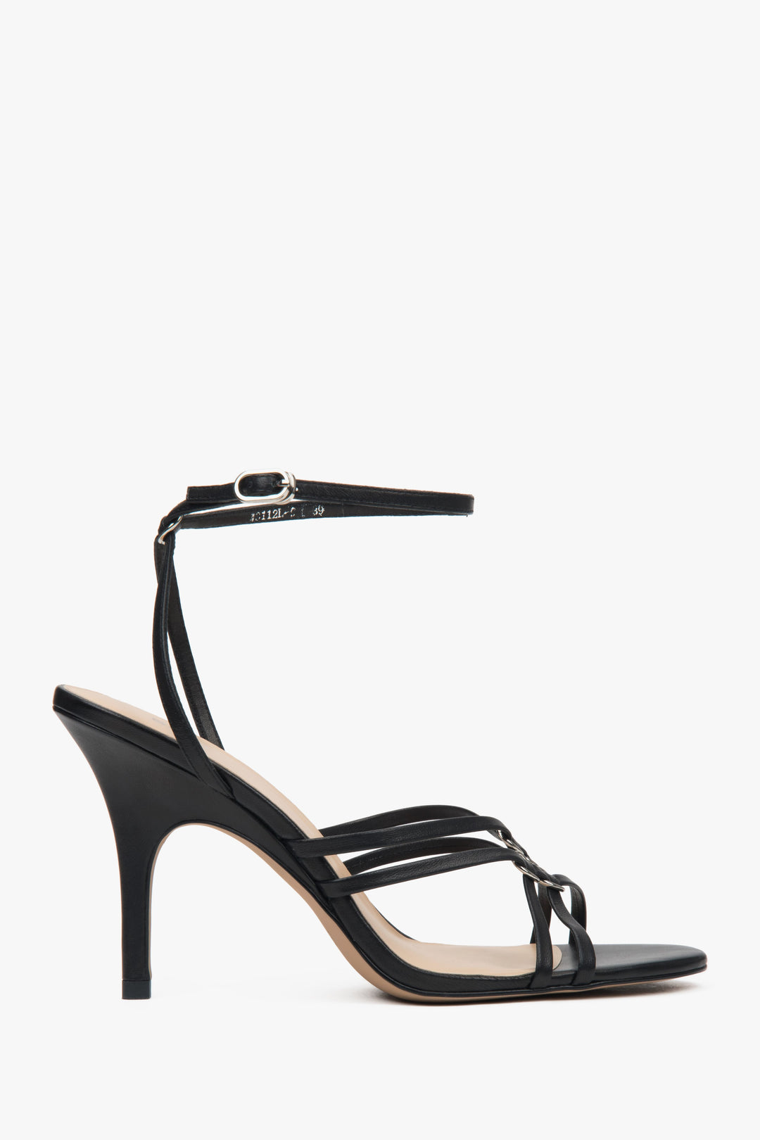 Women’s Black Leather Stiletto Sandals with Silver Details Estro ER00116907.