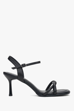 Women's Black Leather Stiletto Sandals with Thin Straps Estro ER00117200.