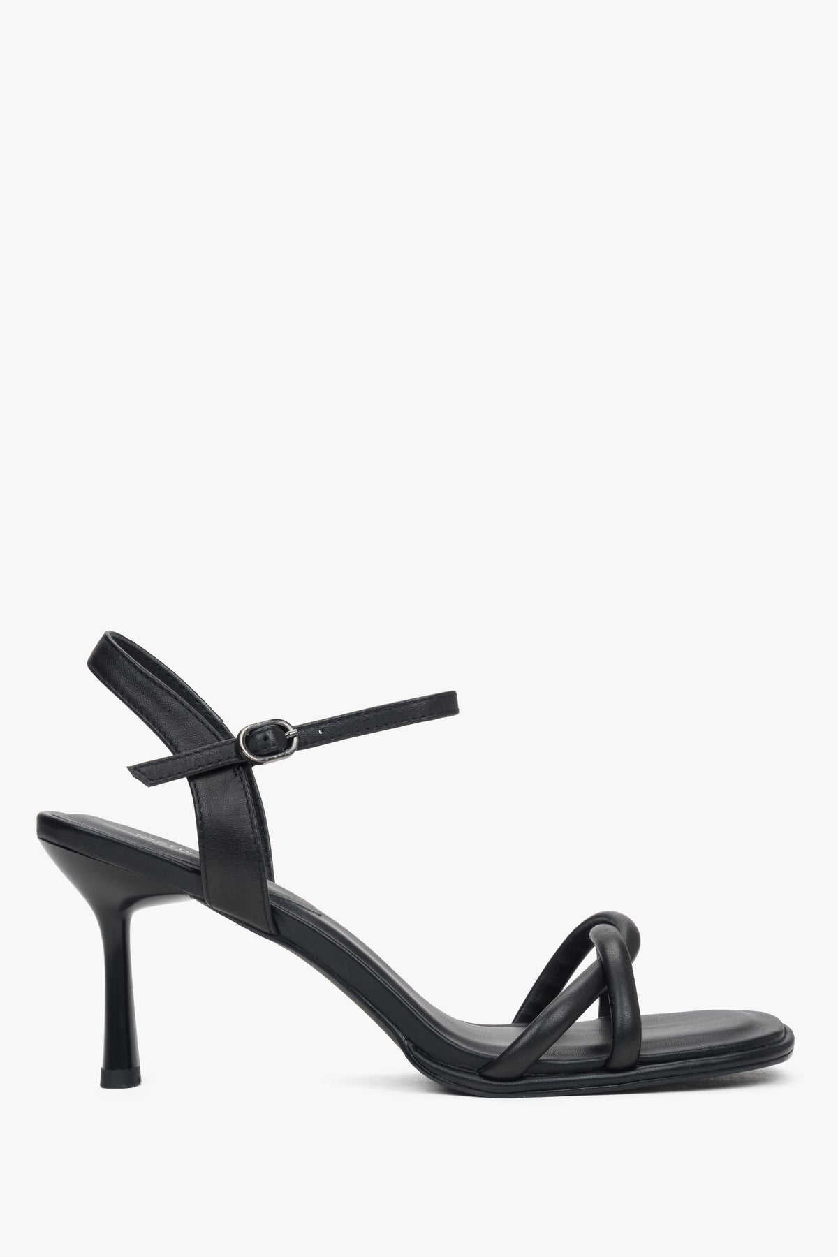 Women's Black Leather Stiletto Sandals with Thin Straps Estro ER00117200.
