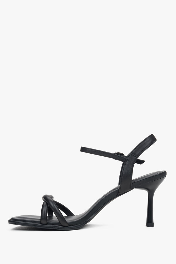 Estro black women’s leather stiletto sandals with thin straps.