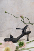 Women's Black Leather Stiletto Sandals with Thin Straps Estro ER00117200.