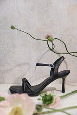 Women's Black Leather Stiletto Sandals with Thin Straps Estro ER00117200.