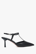 Women's Black Leather Stiletto Slingbacks with Pointed Toe Estro ER00117178.