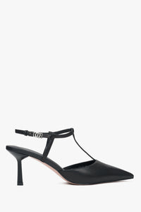Women's Black Leather Stiletto Slingbacks with Pointed Toe Estro ER00117178.