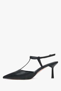 Women's pointed toe slingbacks in black leather Estro.