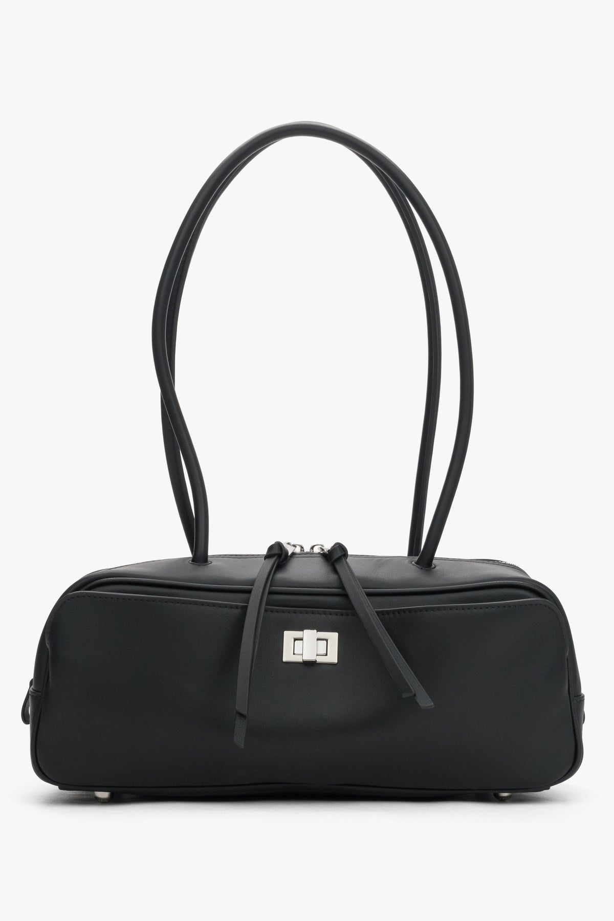 Women's Black Leather Teckel Bag with Long Handles Estro ER00119276.