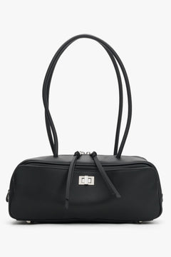 Women's Black Leather Teckel Bag with Long Handles Estro ER00119276.