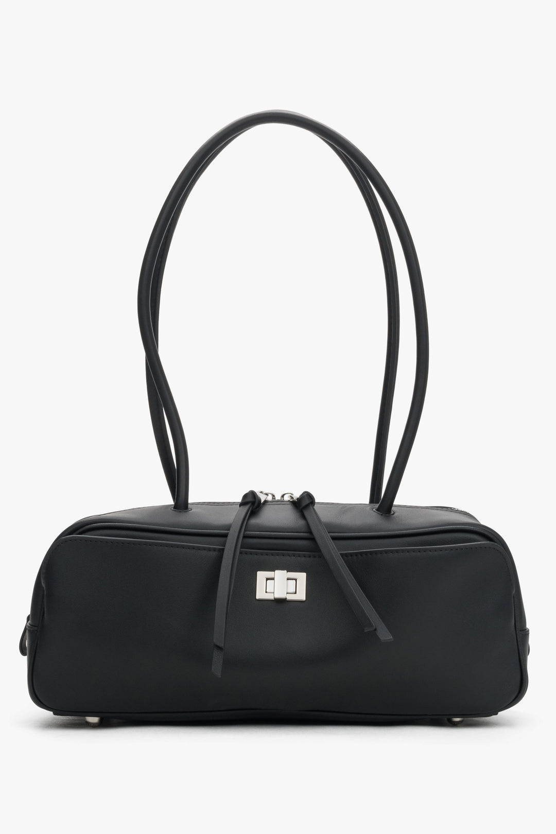Women's Black Leather Teckel Bag with Long Handles Estro ER00119276.