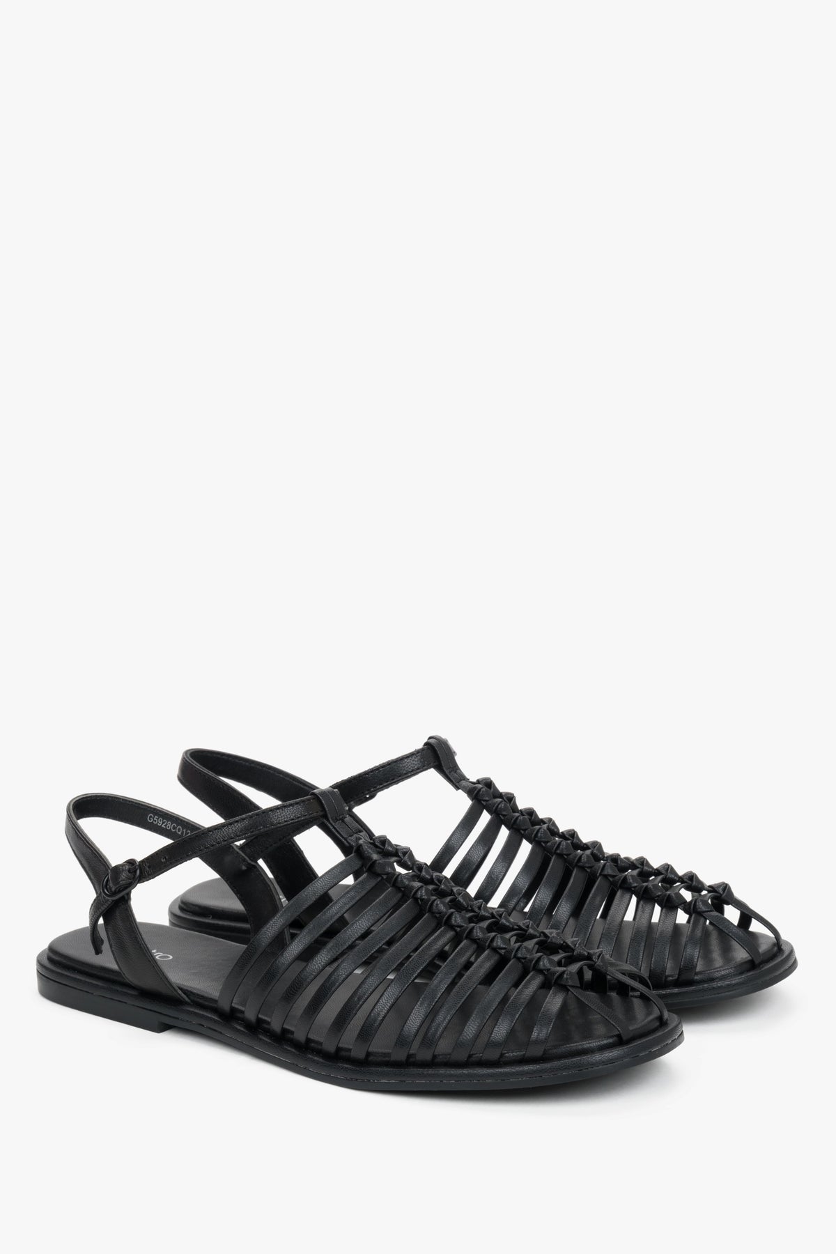 Women's Black Leather Thin-Strap Fisherman Sandals Estro ER00119453.