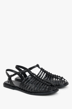 Women's Black Leather Thin-Strap Fisherman Sandals Estro ER00119453.