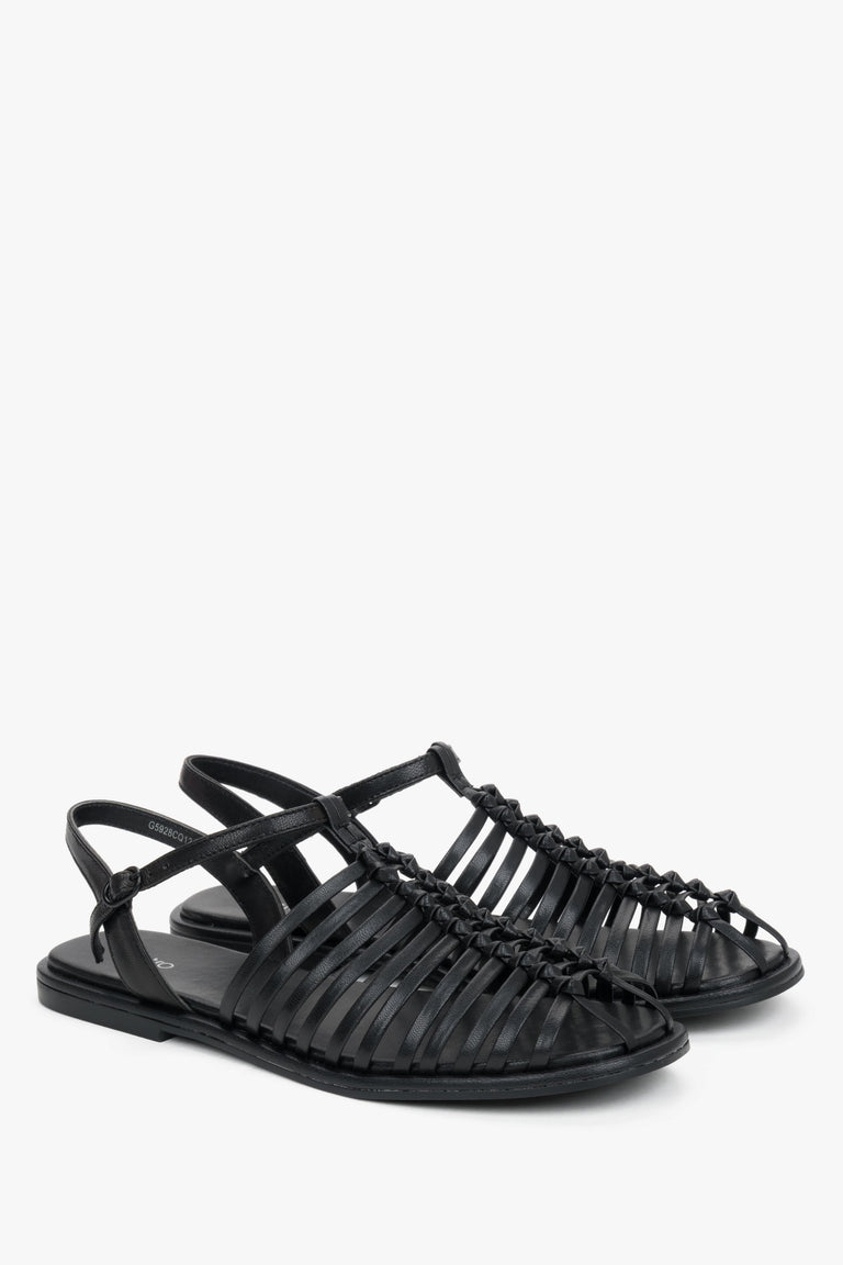 Women's Black Leather Thin-Strap Fisherman Sandals Estro ER00119453.