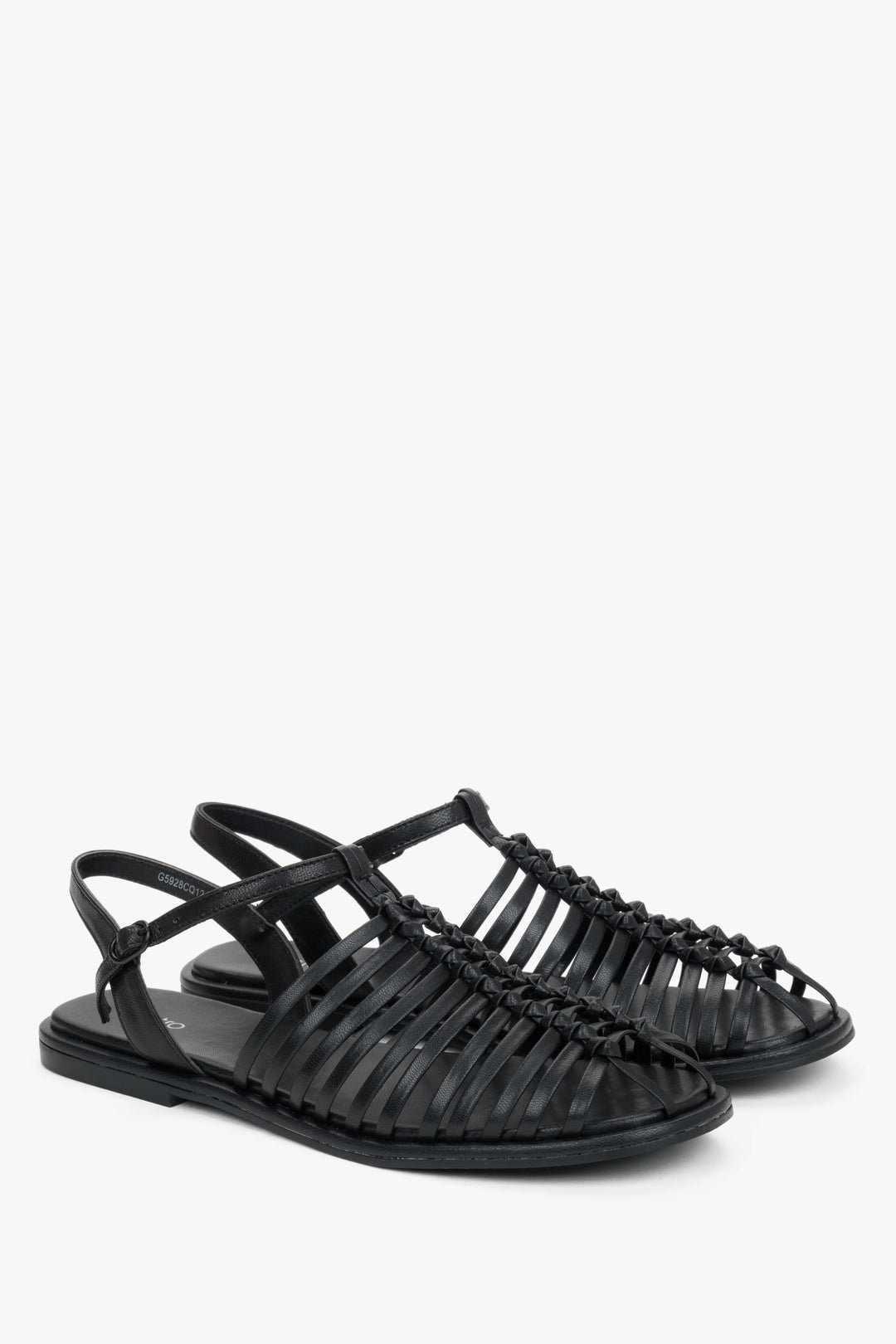 Women's Black Leather Thin-Strap Fisherman Sandals Estro ER00119453.
