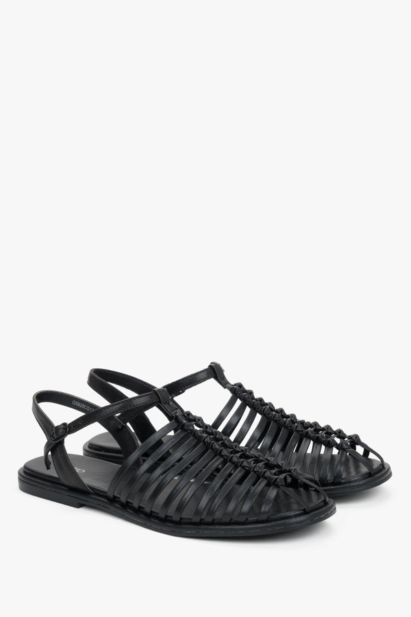 Women's Black Leather Thin-Strap Fisherman Sandals Estro ER00119453.